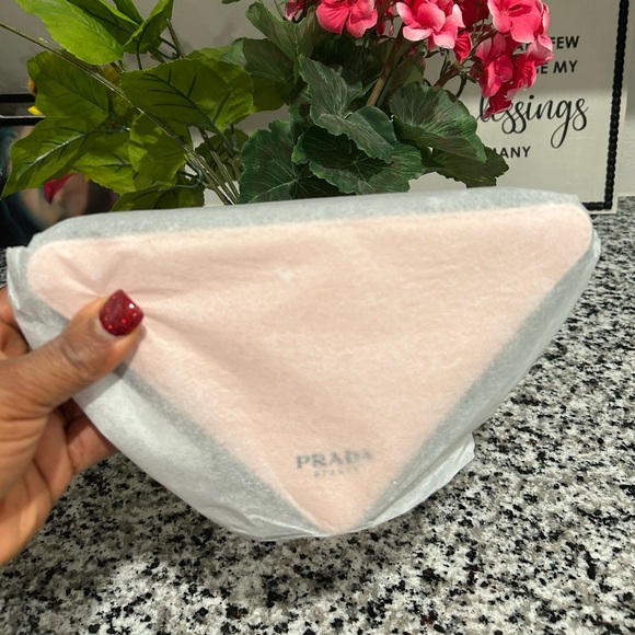 Prada Pink and Black Triangle Zippered Beauty Pouch/ Cosmetic Bag - Picture 7 of 11